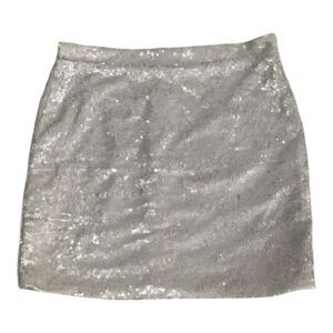 NWT Shinestar Collection Sequin Glittering Silver Mini Pencil Skirt Size M